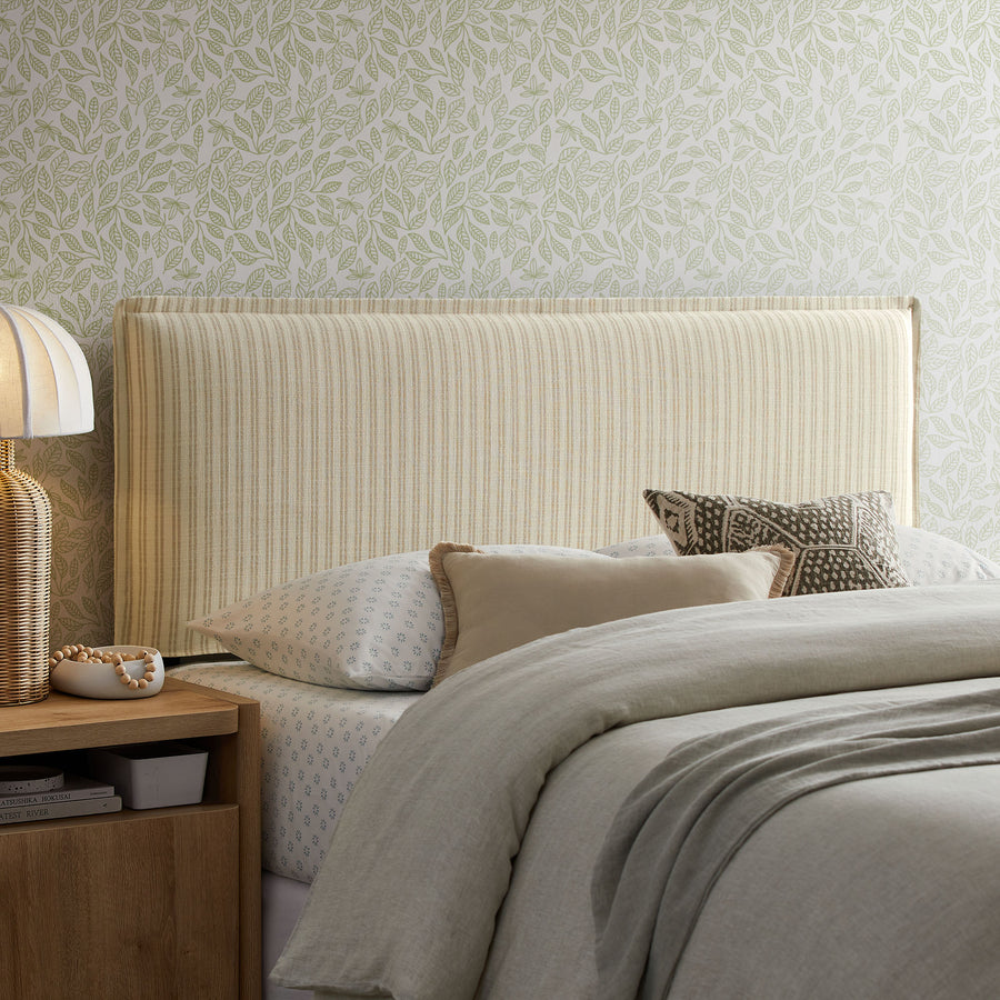 Slate Striped Linen Blend Full Size Headboard in Oatmeal Stripe