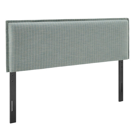 Camille Striped Linen Blend Full Size Headboard in Spa Blue Stripe
