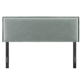 Slate Striped Linen Blend Full Size Headboard in Spa Blue Stripe