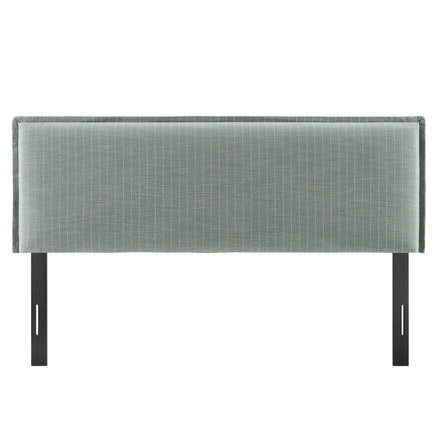 Camille Striped Linen Blend Full Size Headboard in Spa Blue Stripe