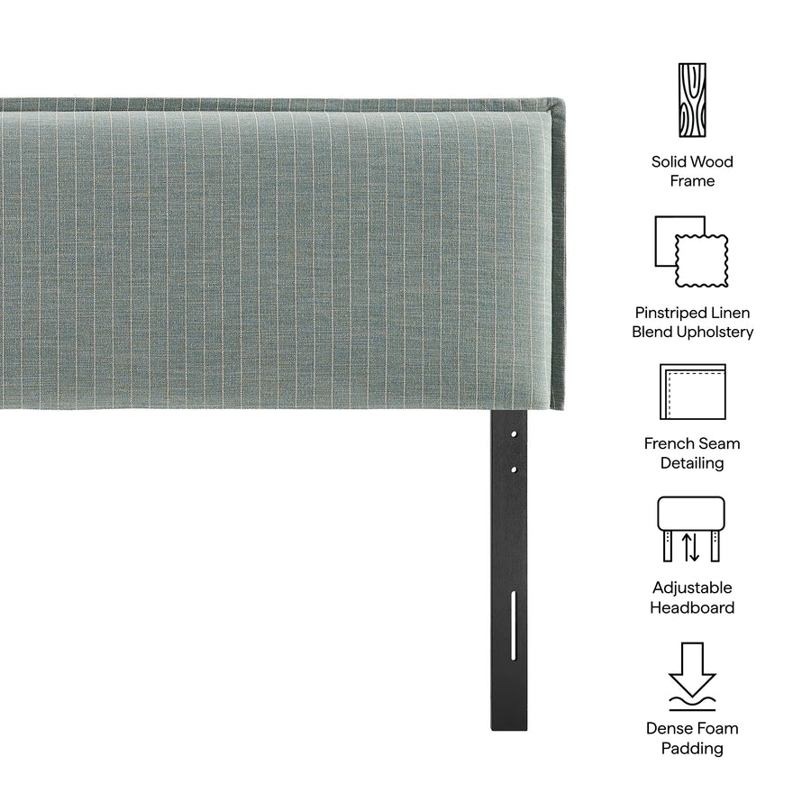 Slate Striped Linen Blend Full Size Headboard in Spa Blue Stripe