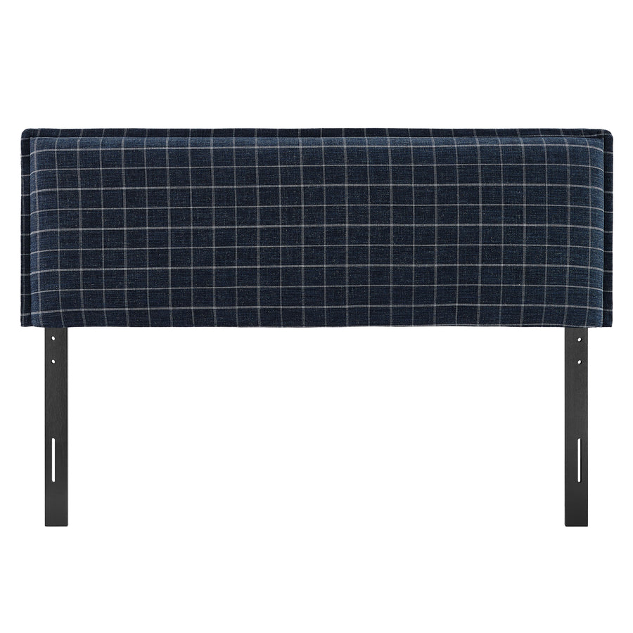 Slate Checkered Linen Blend Full Size Headboard in Denim Windowpane Check