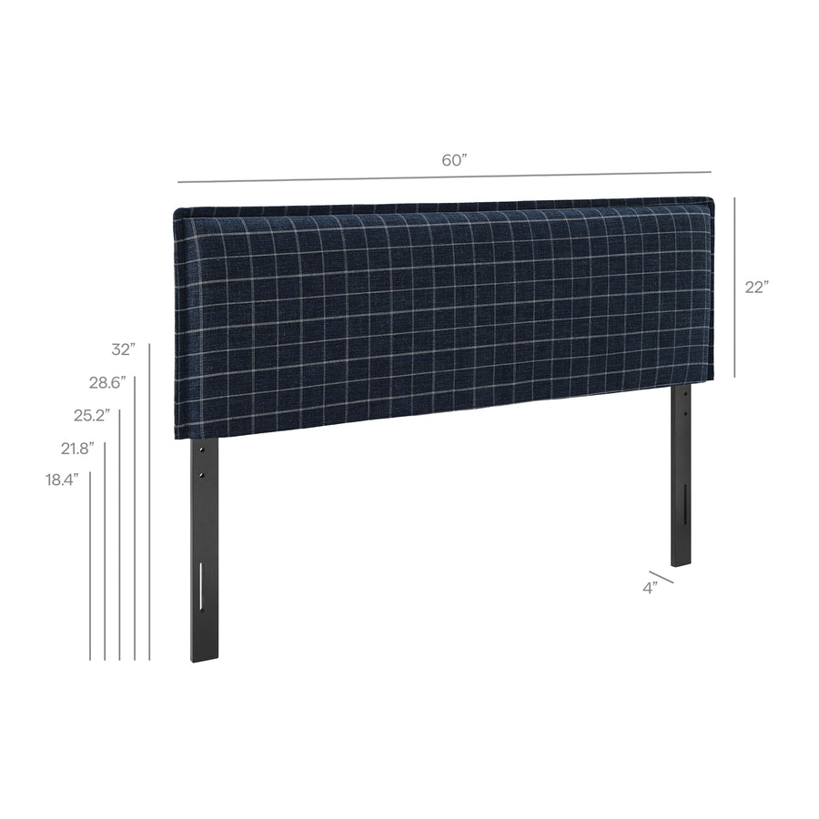 Slate Checkered Linen Blend Full Size Headboard in Denim Windowpane Check