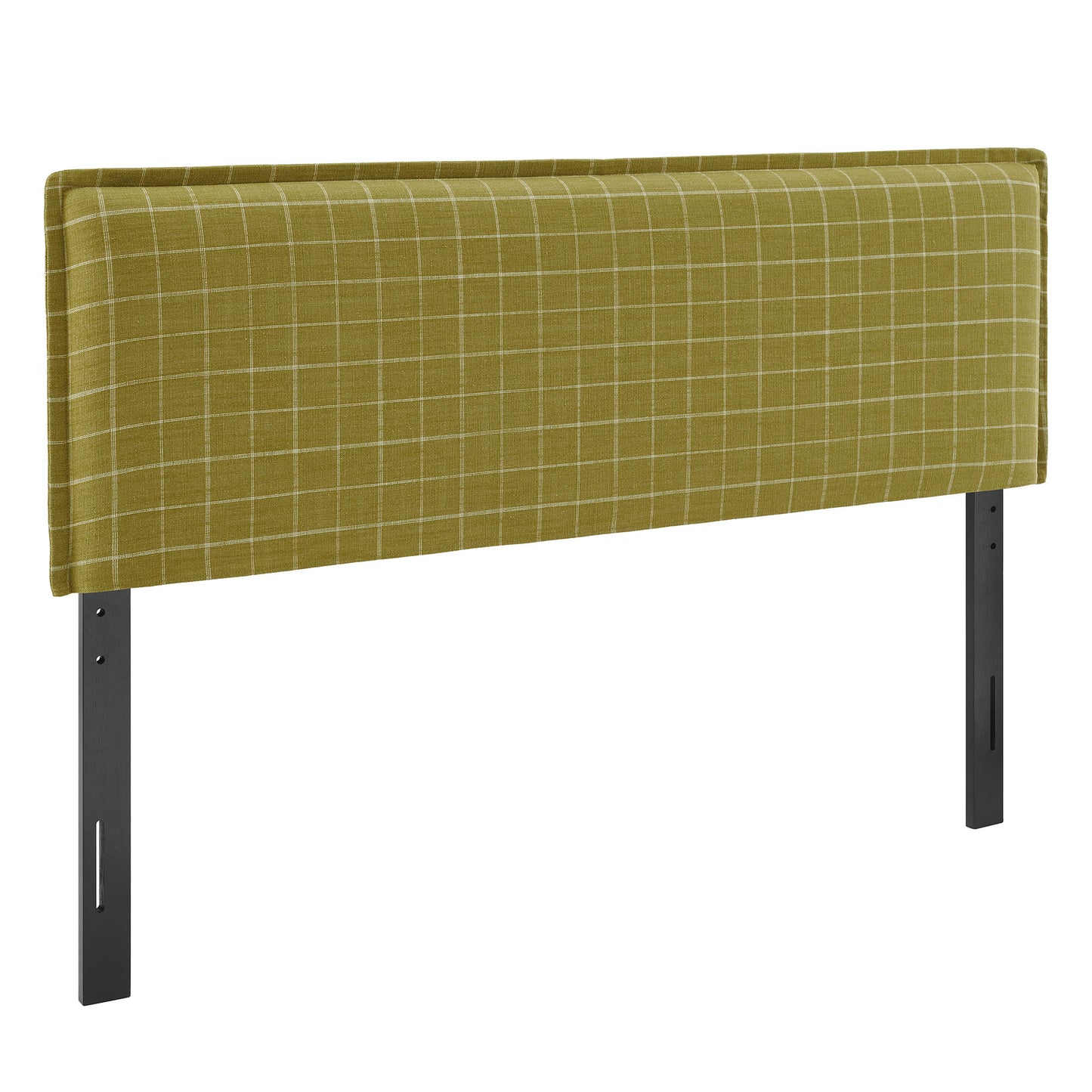 Slate Checkered Linen Blend Queen Size Headboard in Artichoke Windowpane Check