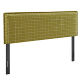 Slate Checkered Linen Blend Queen Size Headboard in Artichoke Windowpane Check