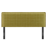 Slate Checkered Linen Blend Queen Size Headboard in Artichoke Windowpane Check