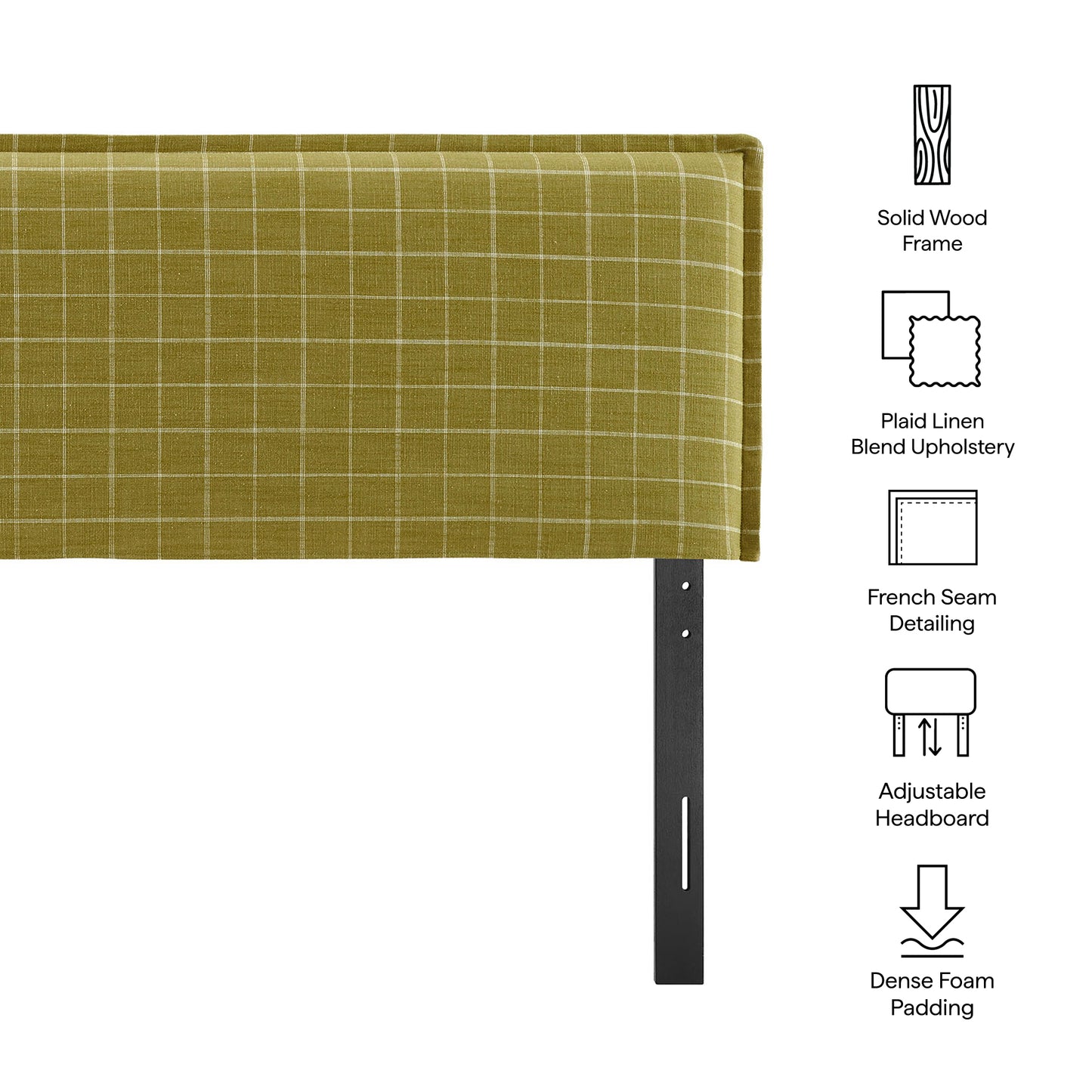 Slate Checkered Linen Blend Queen Size Headboard in Artichoke Windowpane Check