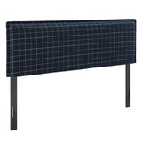 Slate Checkered Linen Blend Queen Size Headboard in Denim Windowpane Check