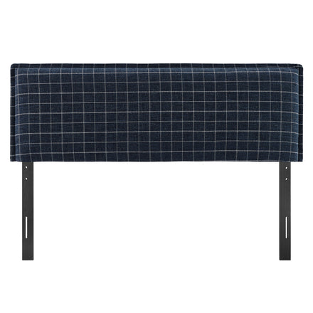 Camille Checkered Linen Blend Queen Size Headboard in Denim Windowpane Check