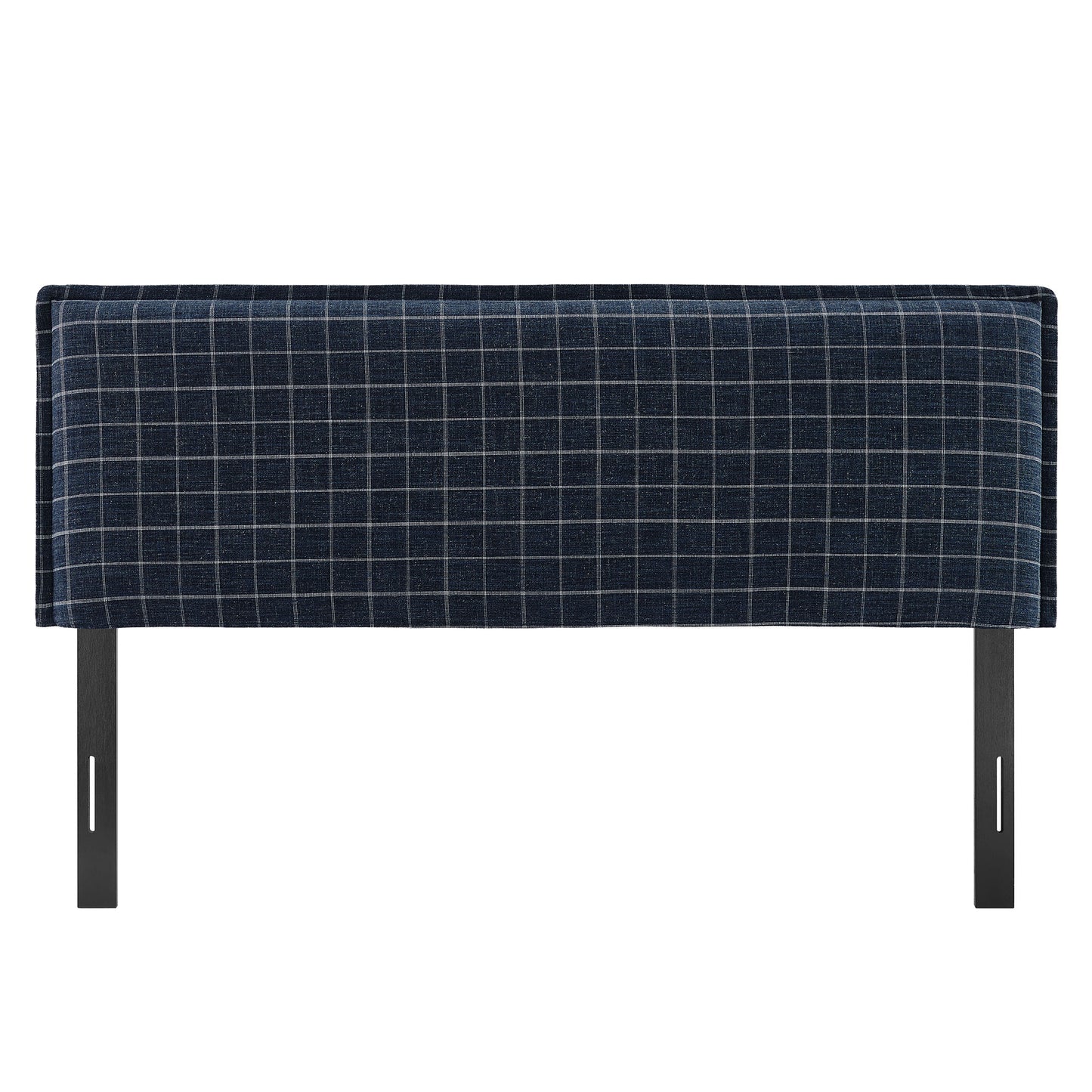 Slate Checkered Linen Blend Queen Size Headboard in Denim Windowpane Check