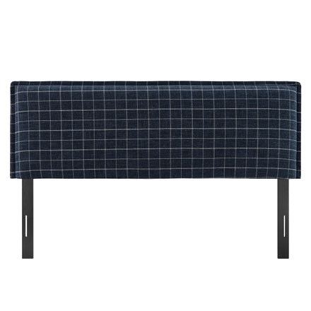 Camille Checkered Linen Blend Queen Size Headboard in Denim Windowpane Check