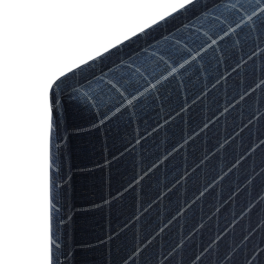 Slate Checkered Linen Blend Queen Size Headboard in Denim Windowpane Check