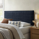 Slate Checkered Linen Blend Queen Size Headboard in Denim Windowpane Check