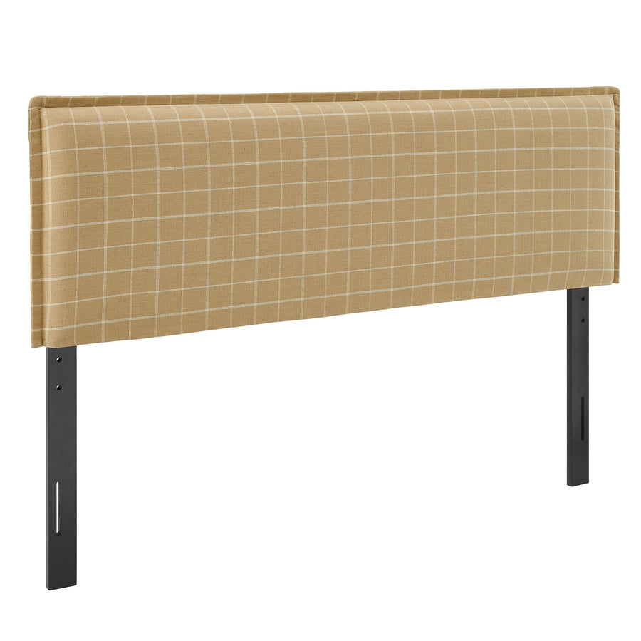 Slate Checkered Linen Blend Queen Size Headboard in Hemp Windowpane Check