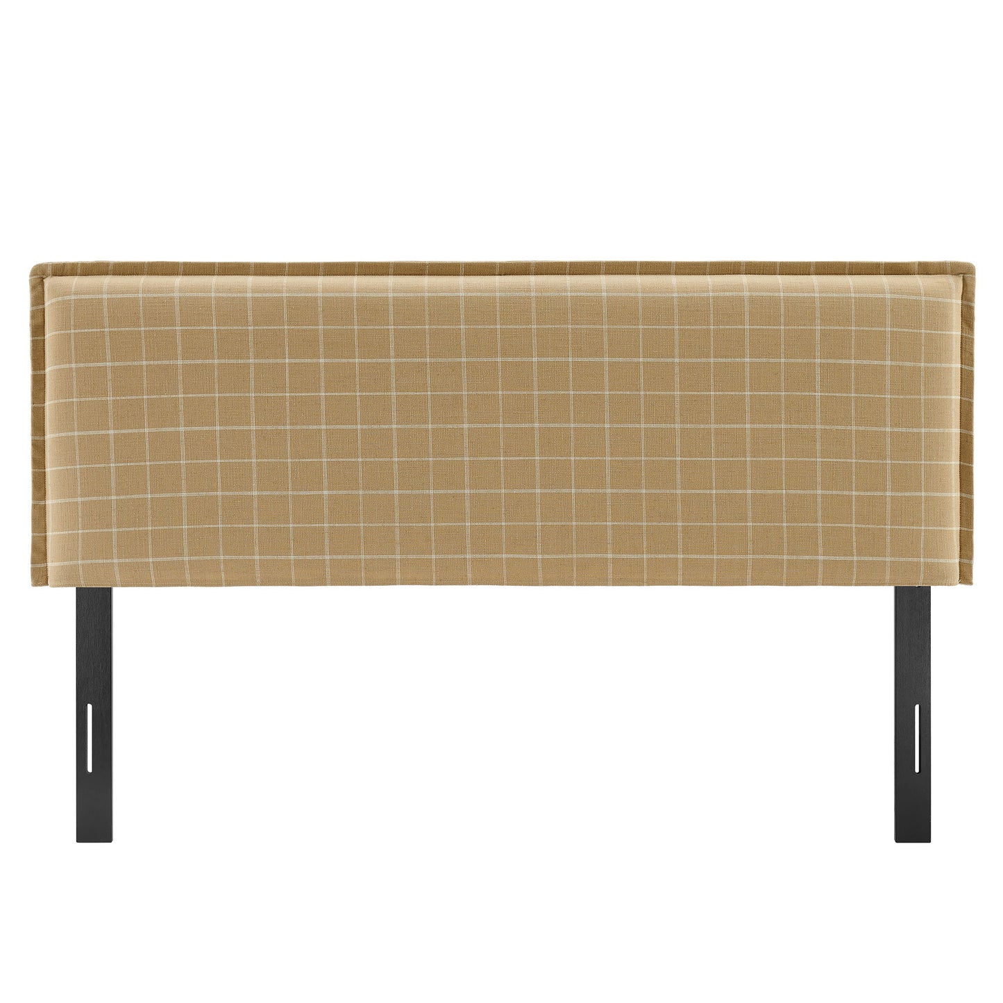 Slate Checkered Linen Blend Queen Size Headboard in Hemp Windowpane Check