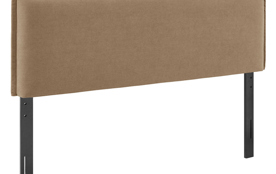Slate Upholstered Linen Blend King Size Headboard in Almond