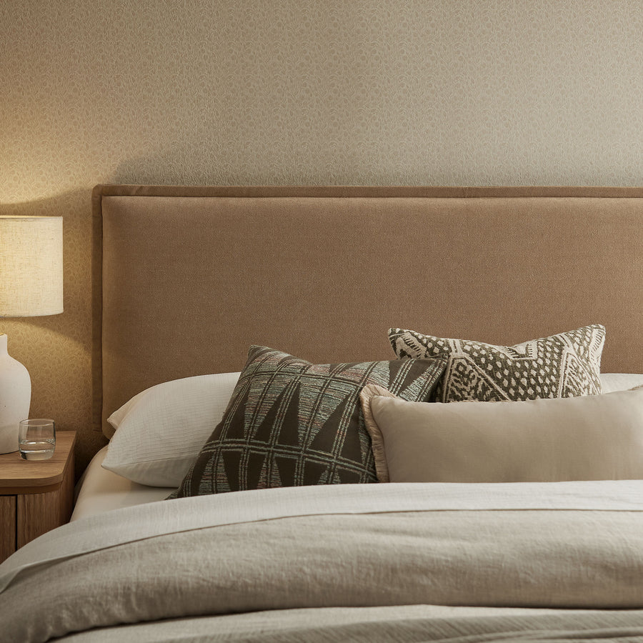 Slate Upholstered Linen Blend King Size Headboard in Almond