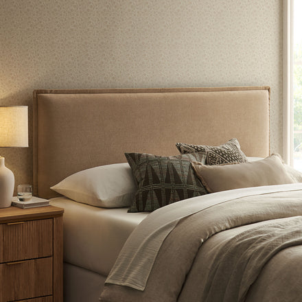 Camille Upholstered Linen Blend King Size Headboard in Almond