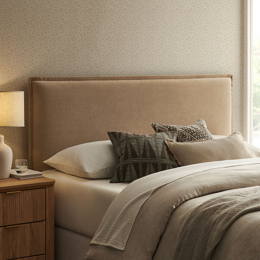 Slate Upholstered Linen Blend King Size Headboard in Almond
