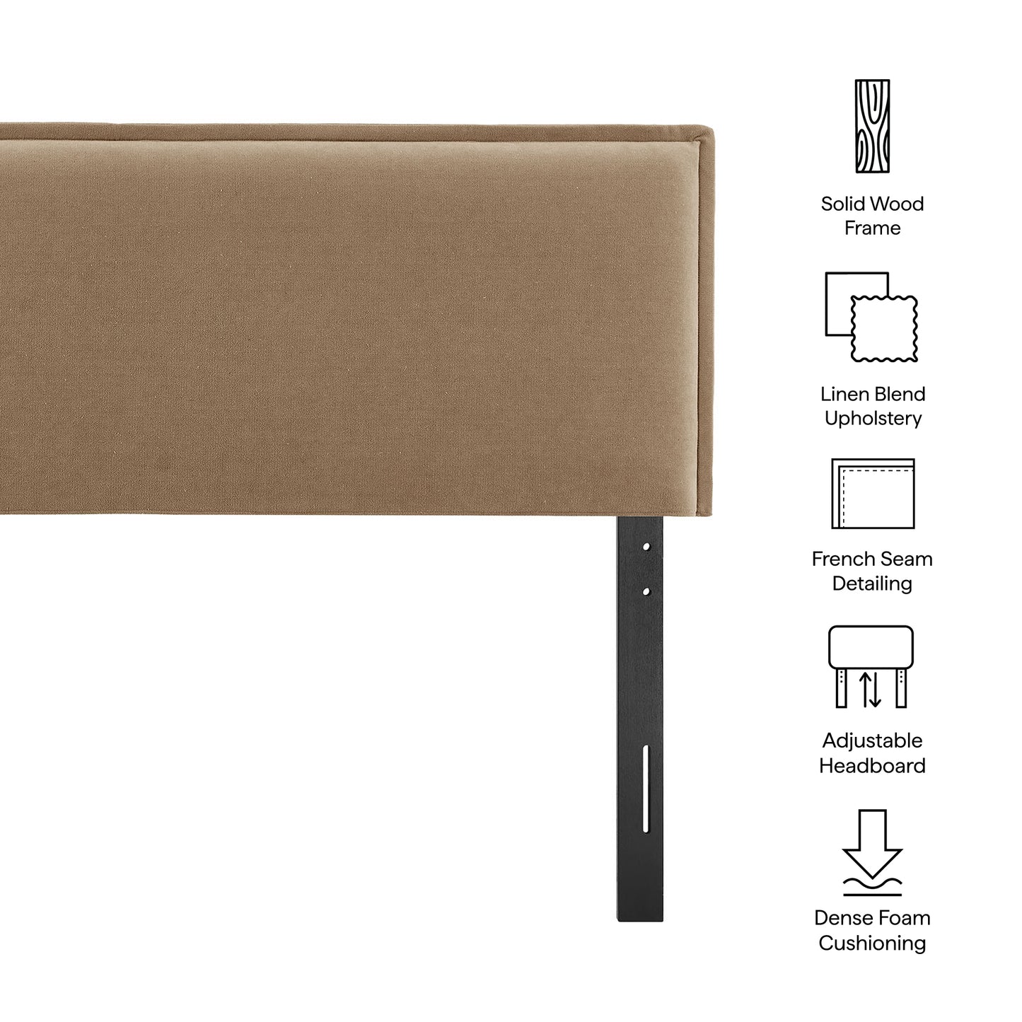 Slate Upholstered Linen Blend King Size Headboard in Almond