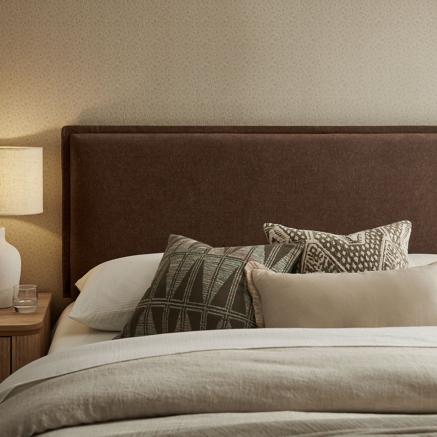 Slate Upholstered Linen Blend King Size Headboard in Cocoa