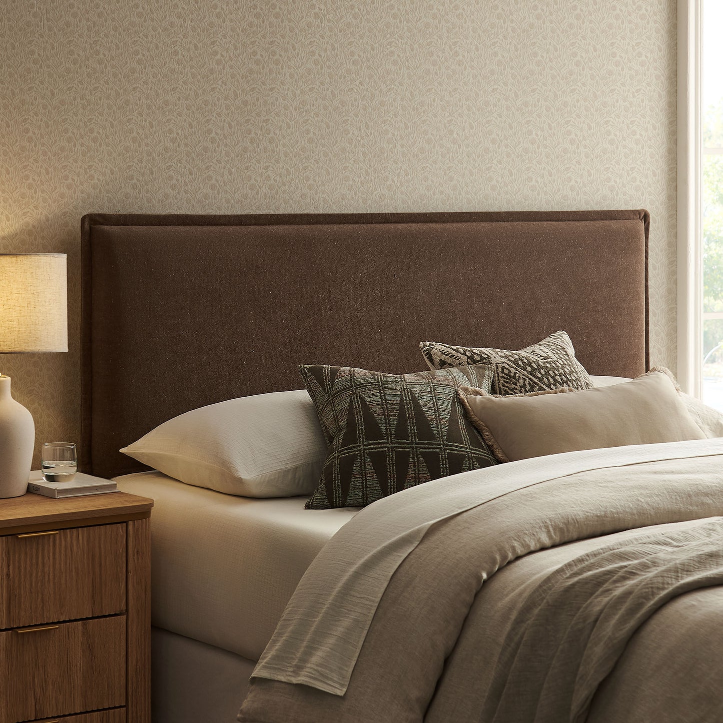 Slate Upholstered Linen Blend King Size Headboard in Cocoa