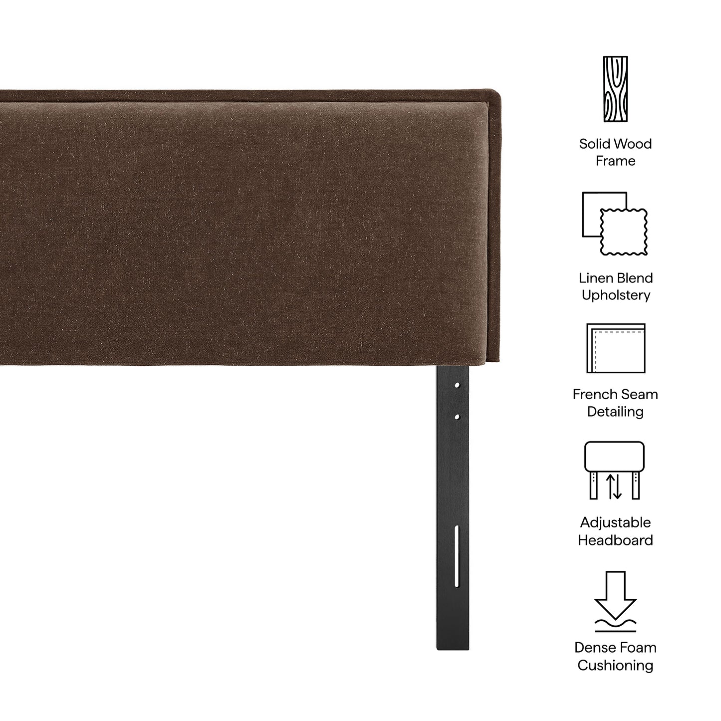 Slate Upholstered Linen Blend King Size Headboard in Cocoa