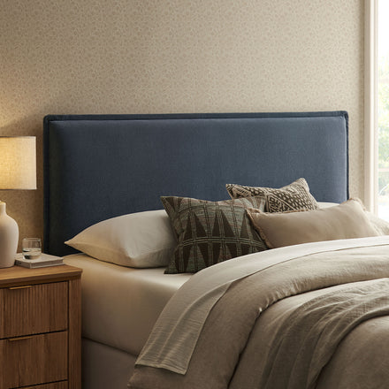 Camille Upholstered Linen Blend King Size Headboard in Denim