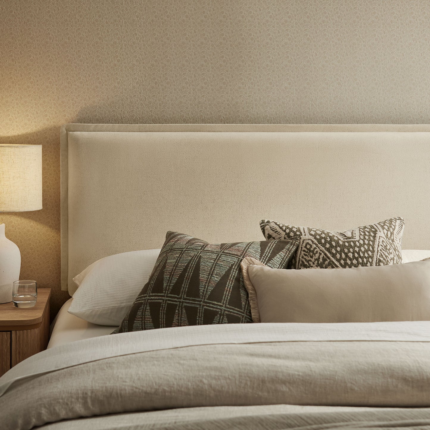 Slate Upholstered Linen Blend King Size Headboard in Linen