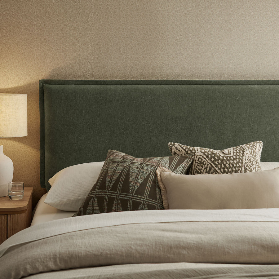 Slate Upholstered Linen Blend King Size Headboard in Sage