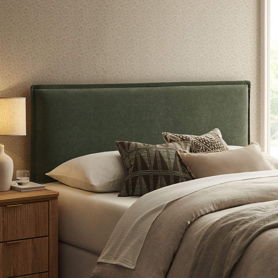 Slate Upholstered Linen Blend King Size Headboard in Sage