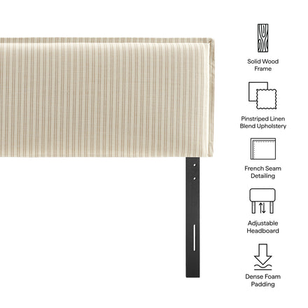 Camille Striped Linen Blend King Size Headboard in Oatmeal Stripe
