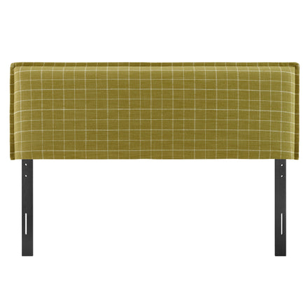 Camille Checkered Linen Blend King Size Headboard in Artichoke Windowpane Check