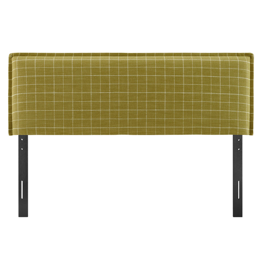 Slate Checkered Linen Blend King Size Headboard in Artichoke Windowpane Check