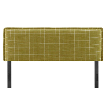 Camille Checkered Linen Blend King Size Headboard in Artichoke Windowpane Check