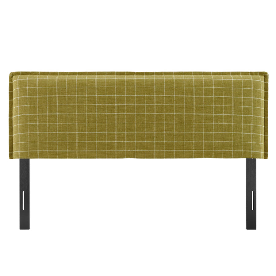 Slate Checkered Linen Blend King Size Headboard in Artichoke Windowpane Check