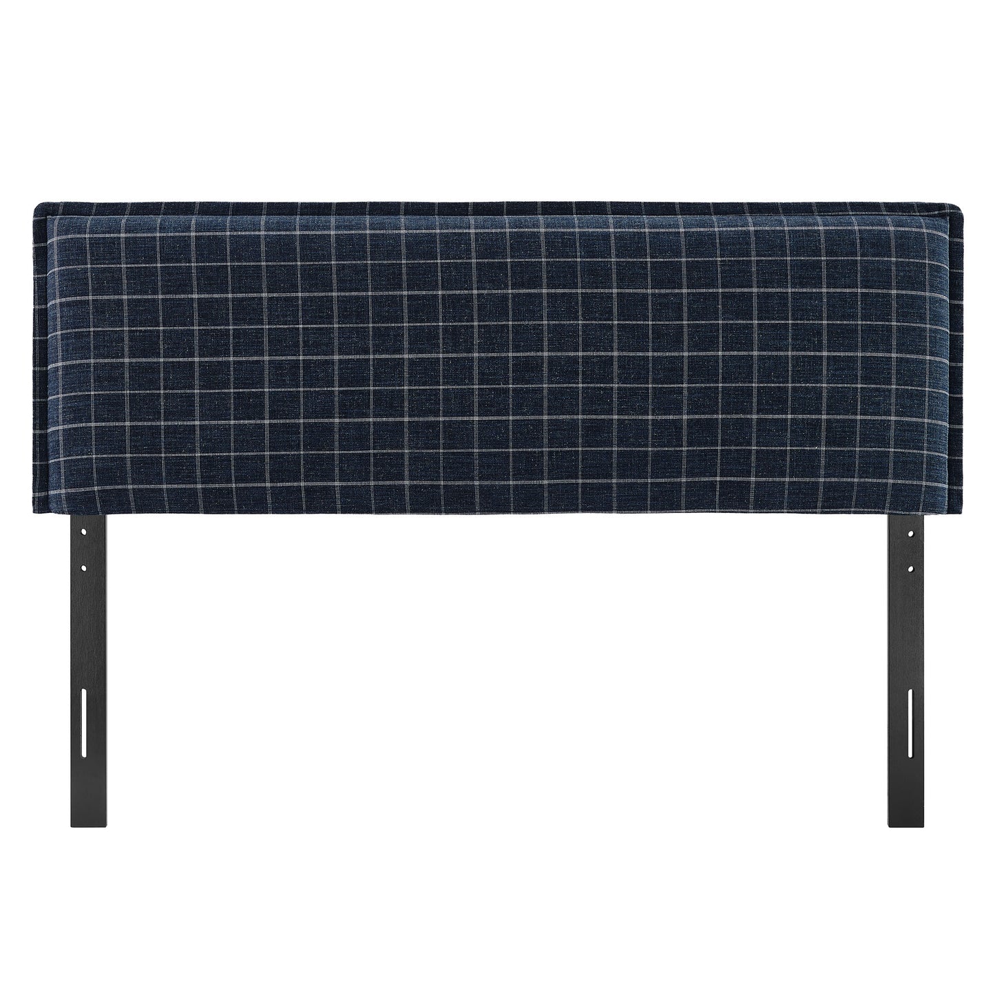 Slate Checkered Linen Blend King Size Headboard in Denim Windowpane Check
