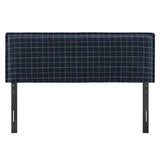 Slate Checkered Linen Blend King Size Headboard in Denim Windowpane Check