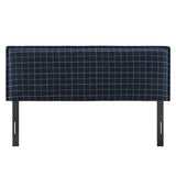 Slate Checkered Linen Blend King Size Headboard in Denim Windowpane Check