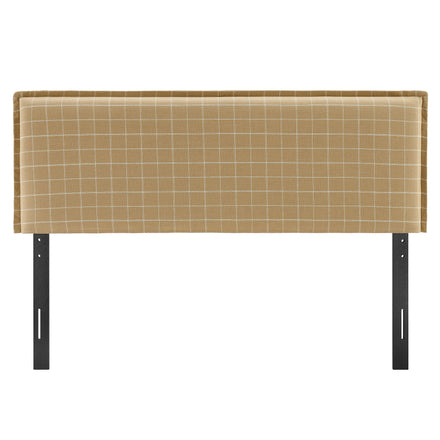 Camille Checkered Linen Blend King Size Headboard in Hemp Windowpane Check