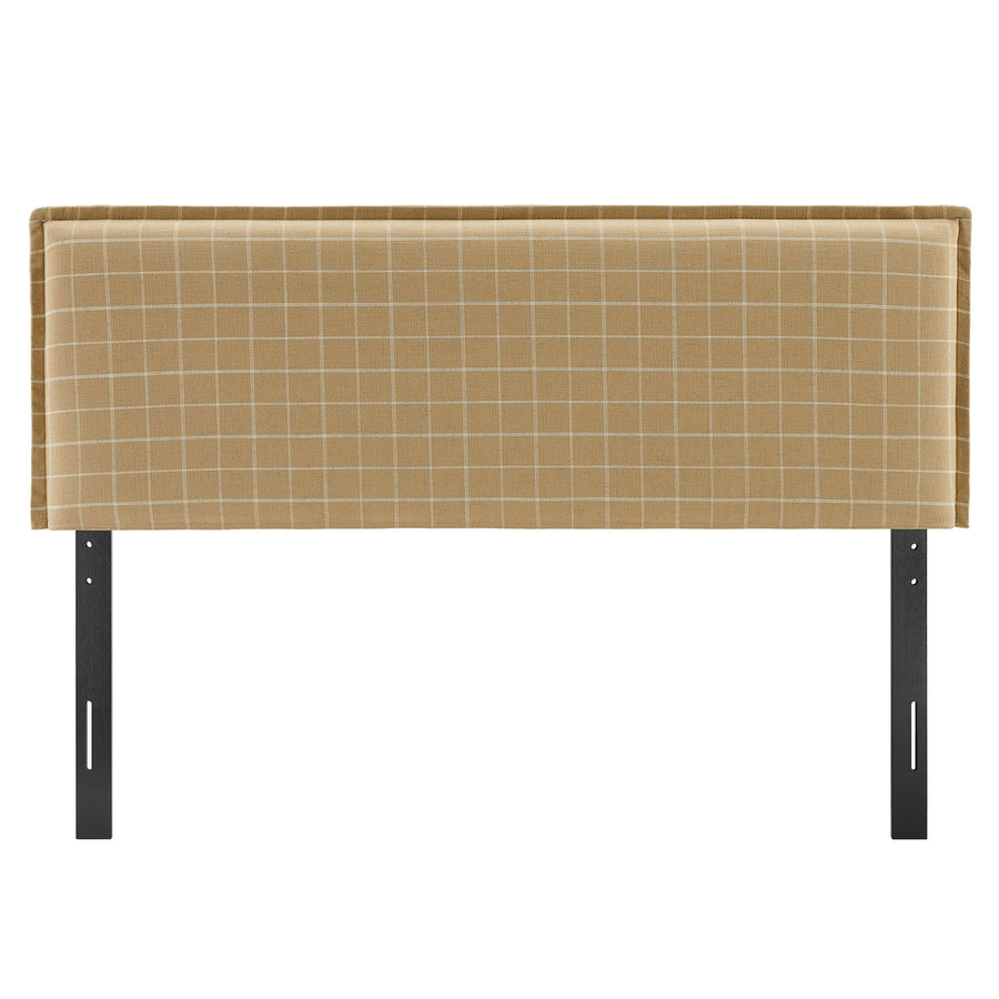 Slate Checkered Linen Blend King Size Headboard in Hemp Windowpane Check