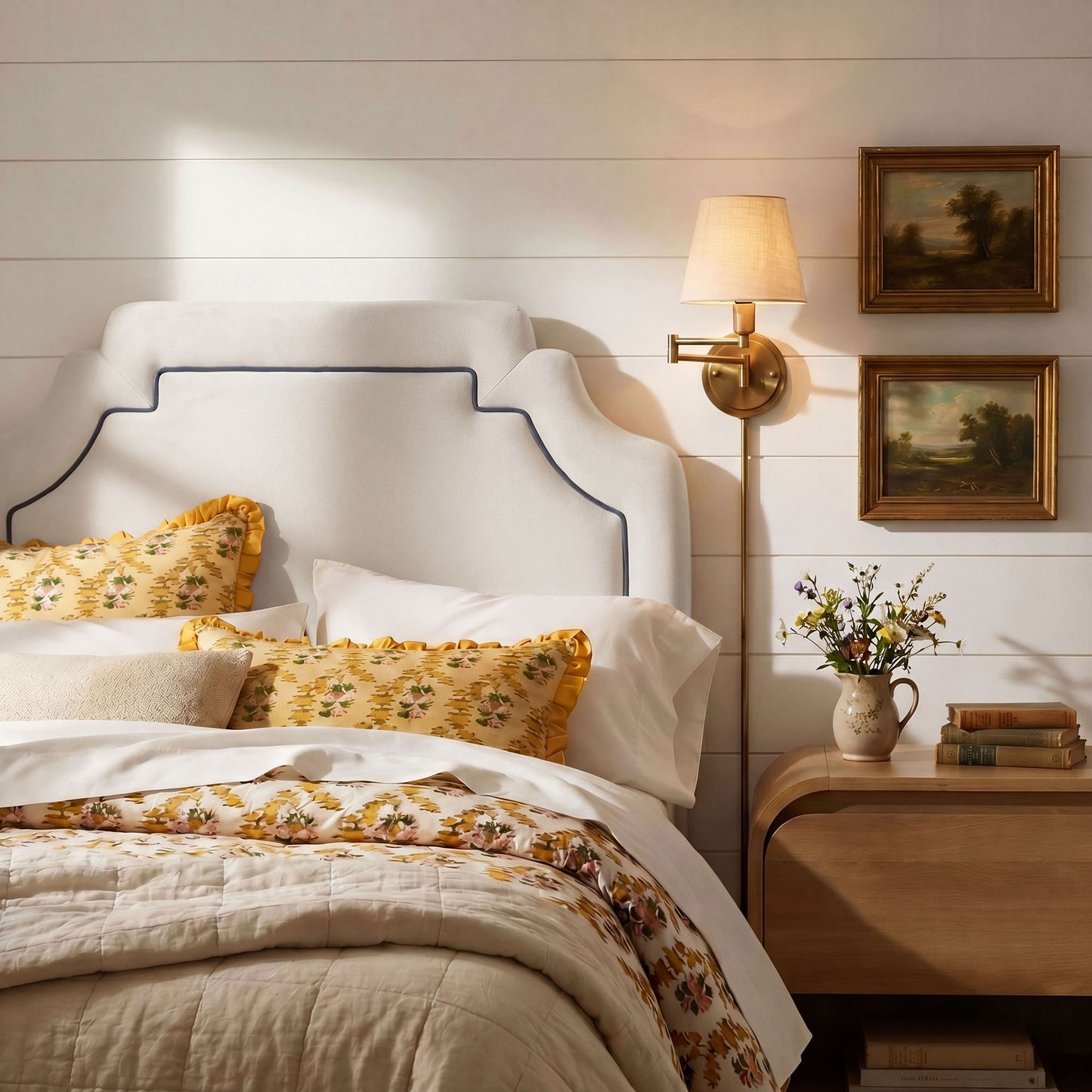 Thatch Stain-Resistant Performance Velvet Twin Size Headboard in Alabaster Cadet Blue