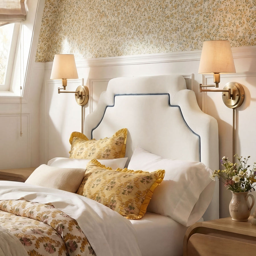 Thatch Stain-Resistant Performance Velvet Twin Size Headboard in Alabaster Cadet Blue