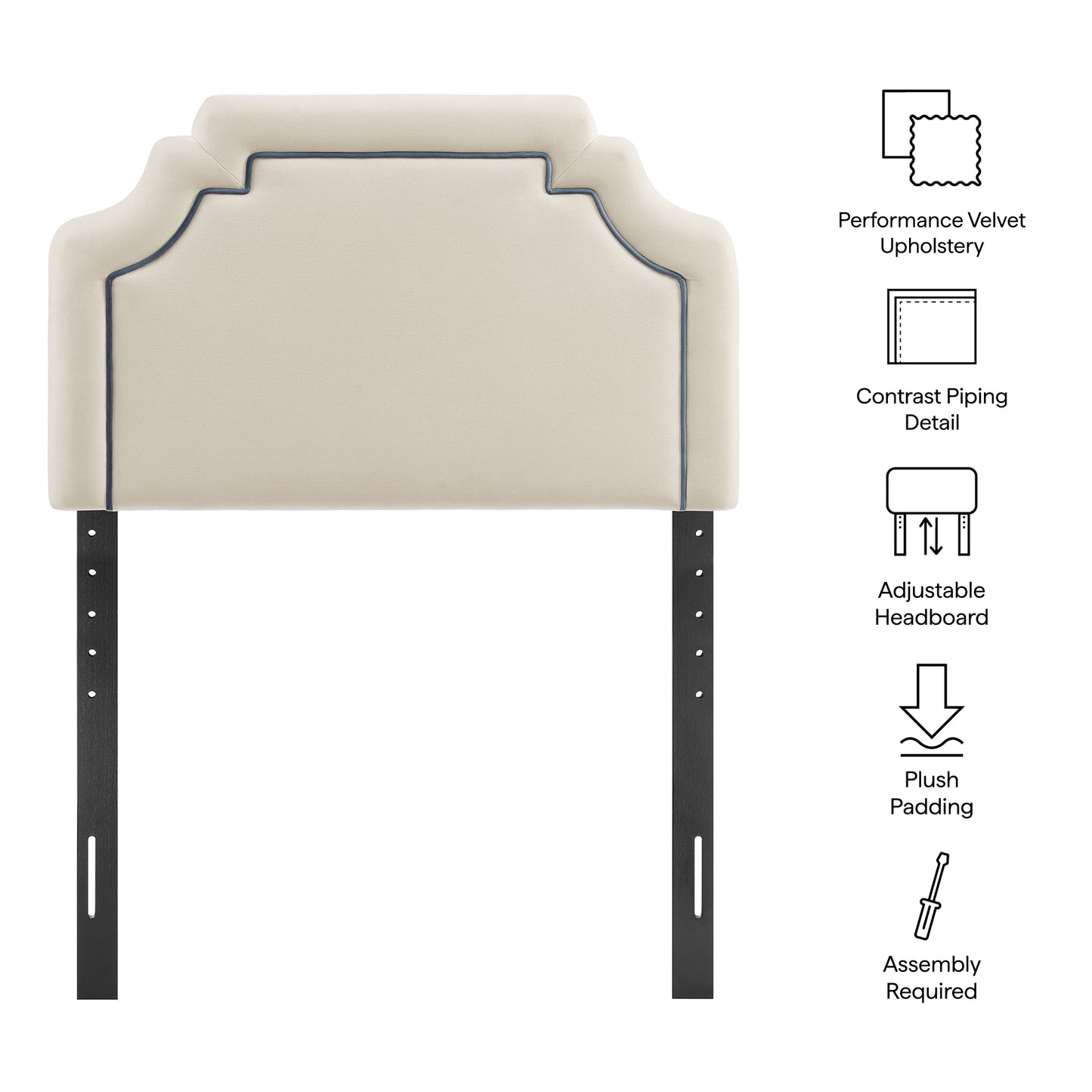Thatch Stain-Resistant Performance Velvet Twin Size Headboard in Alabaster Cadet Blue