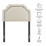 Thatch Stain-Resistant Performance Velvet Twin Size Headboard in Alabaster Cadet Blue