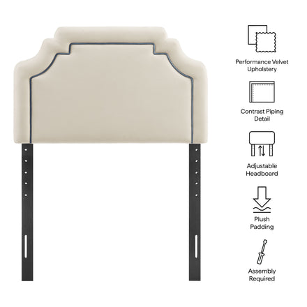 Magnolia Stain-Resistant Performance Velvet Twin Size Headboard in Alabaster Cadet Blue