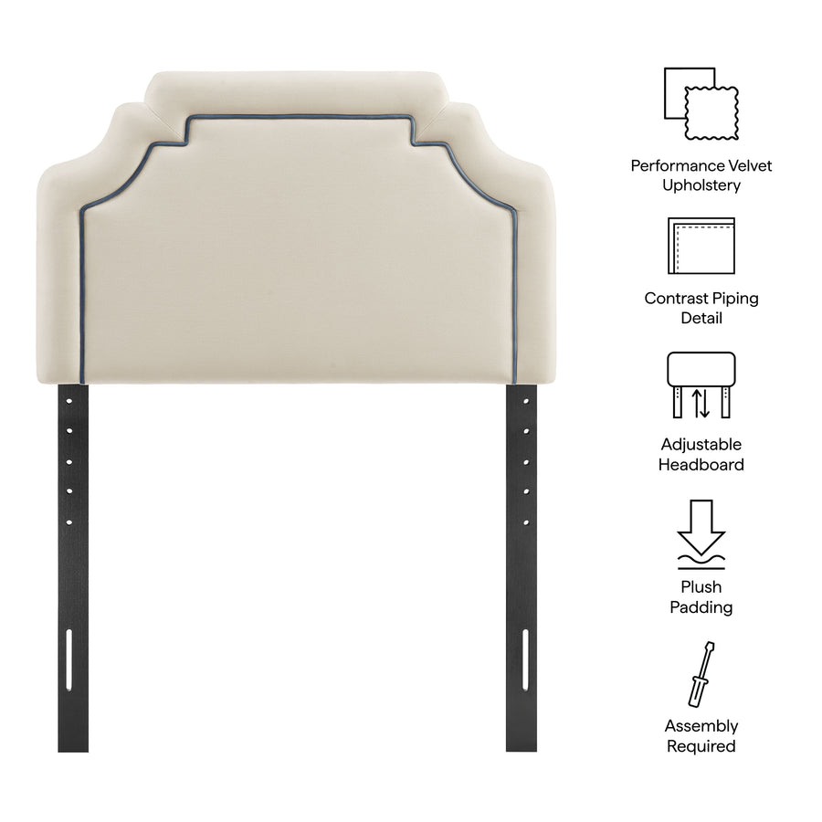Thatch Stain-Resistant Performance Velvet Twin Size Headboard in Alabaster Cadet Blue