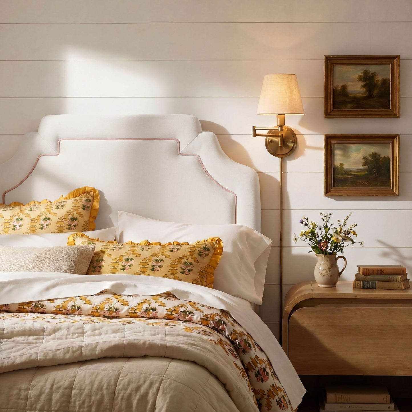 Thatch Stain-Resistant Performance Velvet Twin Size Headboard in Alabaster Pink