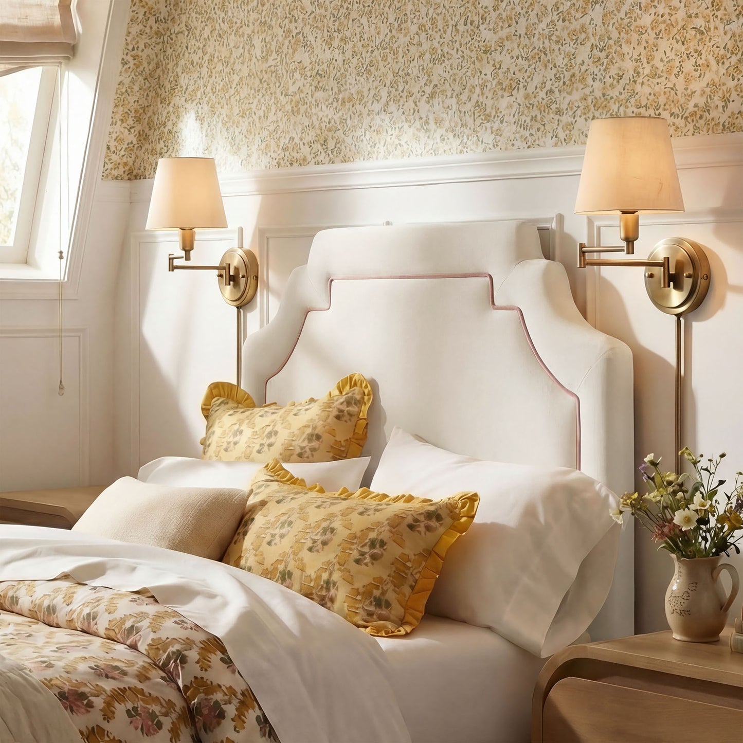 Thatch Stain-Resistant Performance Velvet Twin Size Headboard in Alabaster Pink
