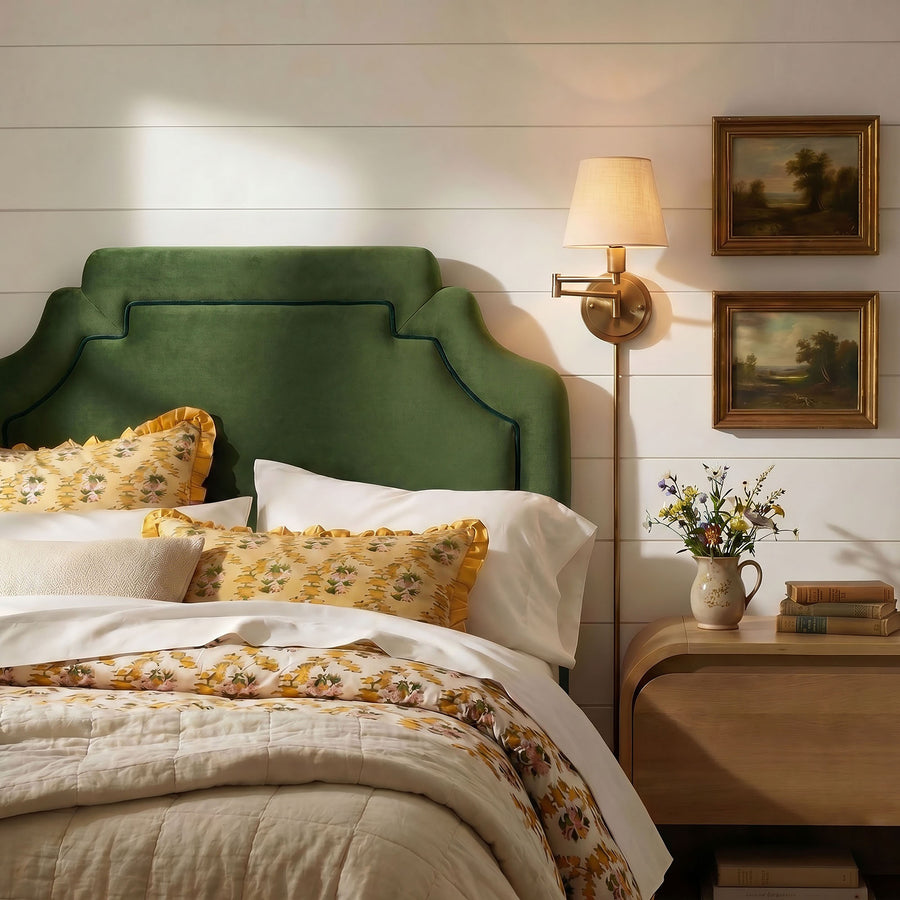 Thatch Stain-Resistant Performance Velvet Twin Size Headboard in Moss Green Dark Green